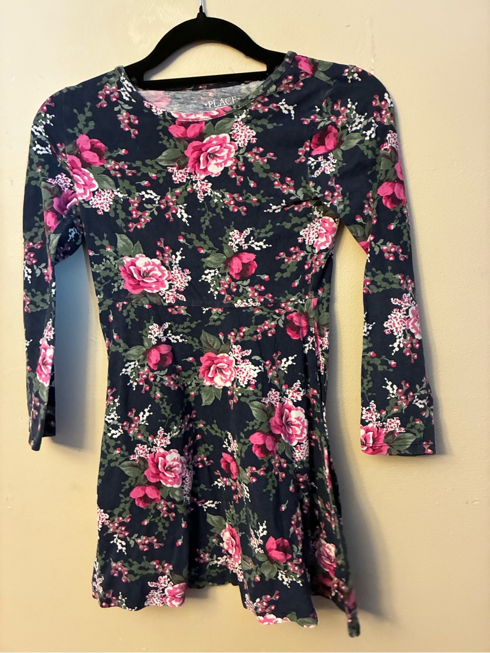 Joe Fresh Navy Floral Fit-and-Flare Dress with Pink Roses - Picture 2 of 2
